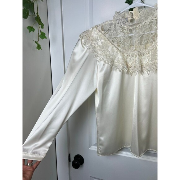 Vtg Sonya Ratay for SAN ANDRÉ high neck blouse with lace size 6 - Picture 4 of 12